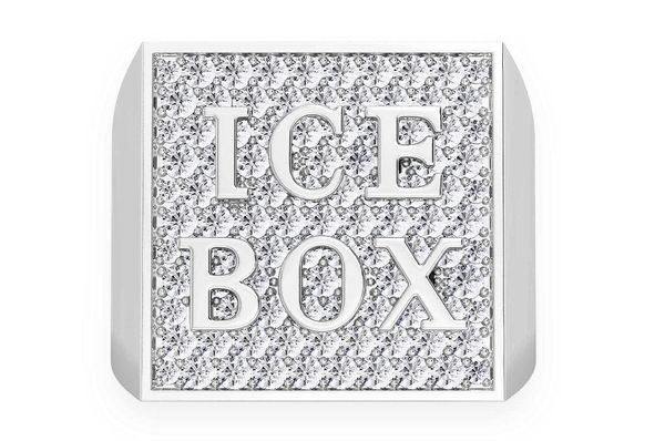 Icebox Logo Square Diamond Ring 14k Solid Gold 1.50ctw