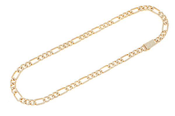 8MM Figaro Link Diamond Necklace 14k Solid Gold 17.00ctw