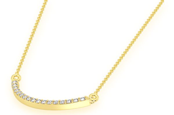 Curved Bar Diamond Necklace Connected 14k Solid Gold 0.15ctw