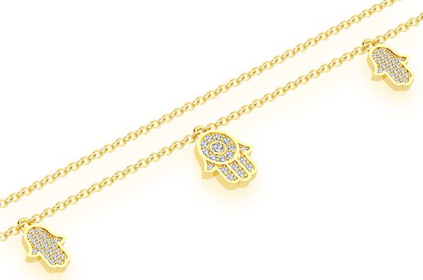 5 Hamsa Rolo Diamond Necklace Connected 14k Solid Gold 0.40ctw