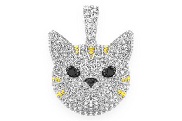 Cat Face Diamond Pendant 14k Solid Gold 1.90ctw