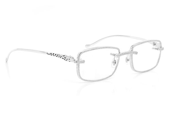 Cartier Steel Tone Panther Glasses Diamond Rims - 3.00ctw - White Gold