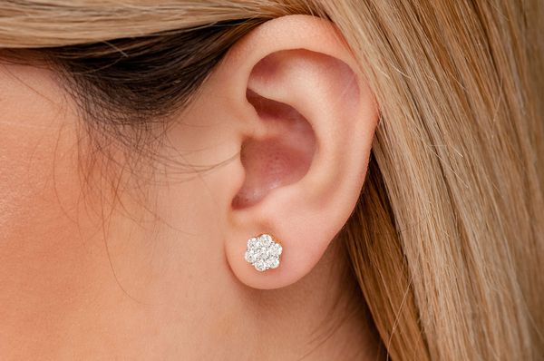 1.50ctw Flower Stud Diamond Earrings 14k Solid Gold