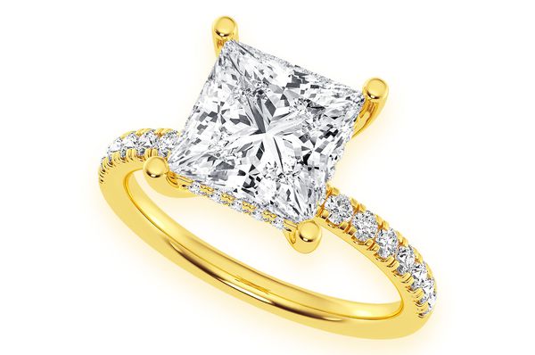 Thinn - 3.00ct Princess Solitaire - One Row Under Halo - Diamond Engagement Ring - All Natural Vs Diamonds