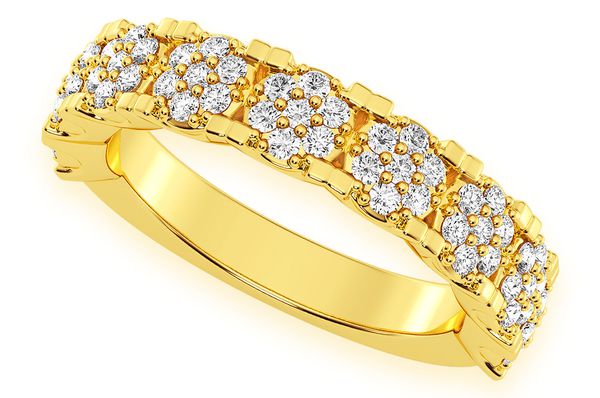 Cluster Diamond Band 14k Solid Gold 0.55ctw