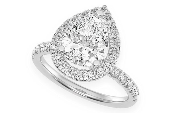 Thav - 2.00ct Pear Solitaire - Scallop Halo One Row - Diamond Engagement Ring - All Natural