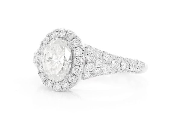 1.00ct Oval Solitaire - Halo Pave Rounded Shank - Diamond Engagement Ring - All Natural