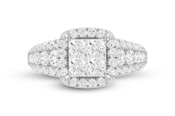 2.00ctw - Princess Cut Quad - Halo - Diamond Engagement Ring - All Natural