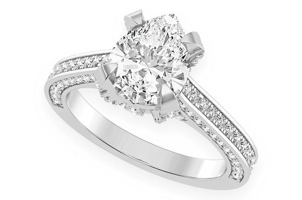 2.00ct Pear Solitaire -deluxe One Row Scallop - Diamond Engagement Ring - All Natural