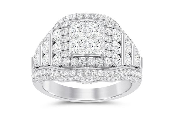 3.00ctw Square Halo Cluster Wide Band - Diamond Engagement Ring - All Natural