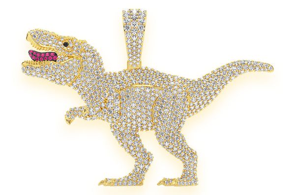 T-rex Dinosaur Diamond Pendant 14k Solid Gold 6.50ctw