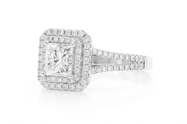 1.00ct Princess Cut - Double Halo Split Shank - Diamond Engagement Ring - All Natural