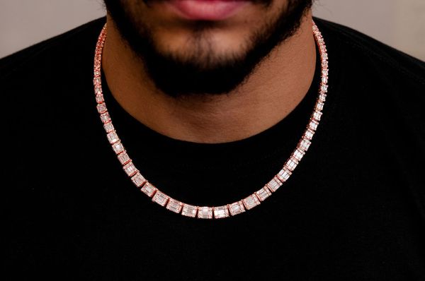 Graduated Square Baguette Diamond Necklace 14k Solid Gold 17.75ctw