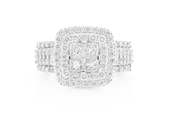 2.00ctw - Double Halo Princess Quad - Diamond Engagement Ring - All Natural