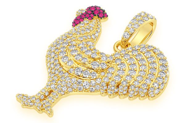 Rooster Ruby & Diamond Pendant 14k Solid Gold 2.25ctw