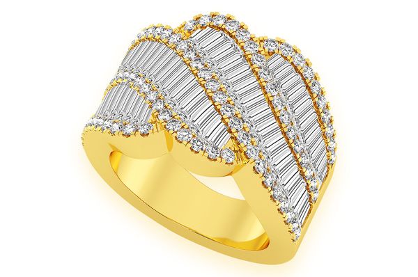 Wave Baguette Diamond Ring 14k Solid Gold 4.25ctw