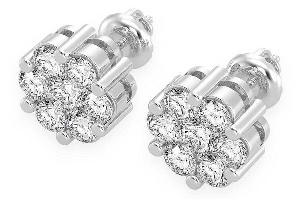3.00ctw Flower Stud Diamond Earrings 14k Solid Gold