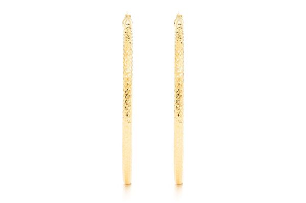 3MM Diamond-cut Hoop Earrings 14k Solid Gold Large