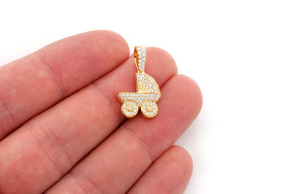 Baby Stroller Diamond Pendant 14k Yellow Gold 0.68ctw