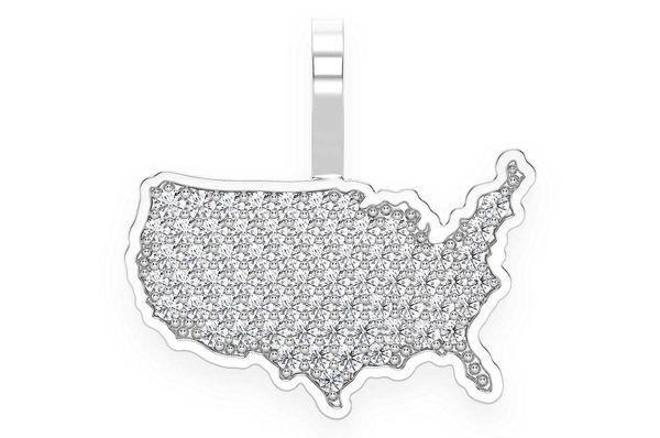 United States Of America Diamond Pendant 14k Solid Gold 0.30ctw