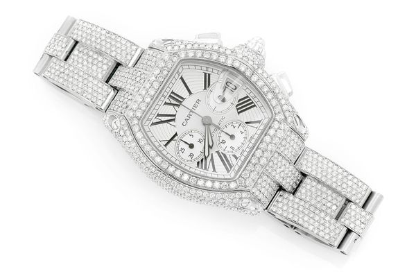 Cartier Chronograph 41MM Steel - Fully Iced Out 24.50ctw