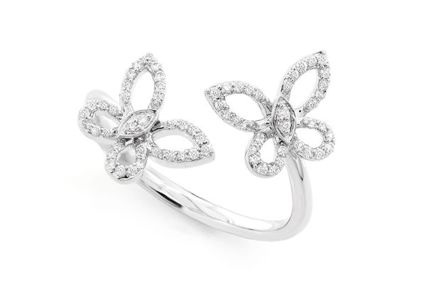 Double Butterfly Diamond Ring 14k Solid Gold 0.20ctw