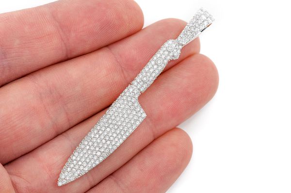 Chef's Knife Diamond Pendant 14k Solid Gold 2.25ctw