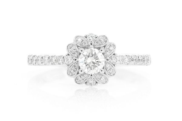 0.75ctw - Round Floral Halo - Diamond Engagement Ring - All Natural