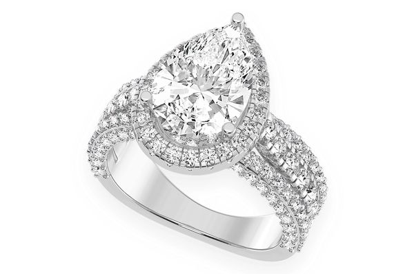 3.00ct Pear Solitaire - Three Row - Diamond Engagement Ring - All Natural