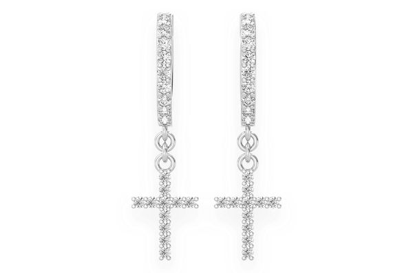 Cross Dangling Hoop Diamond Earrings 14k Solid Gold 0.20ctw