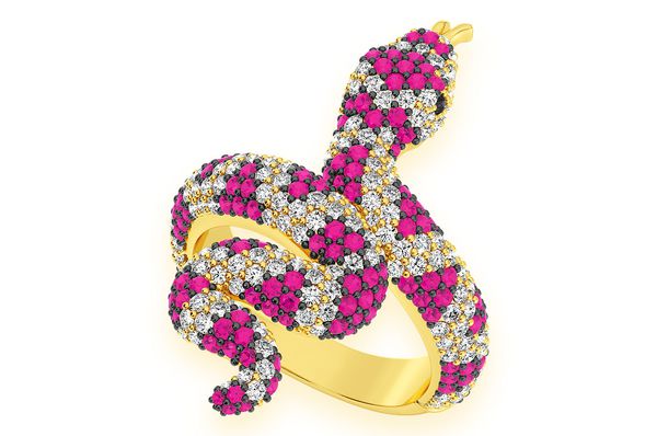 Snake Ruby & Diamond Ring 14k Solid Gold 2.25ctw