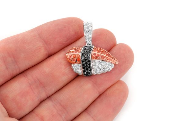 Sashimi Sushi Roll Diamond Pendant 14k Solid Gold 2.00ctw
