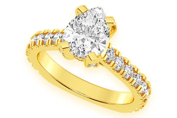 Thinn - 1.50ct Pear Solitaire - Single Row Scallop - Diamond Engagement Ring - All Natural