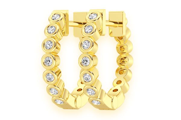 Bezel Hoop Diamond Earrings 14k Solid Gold 0.10ctw
