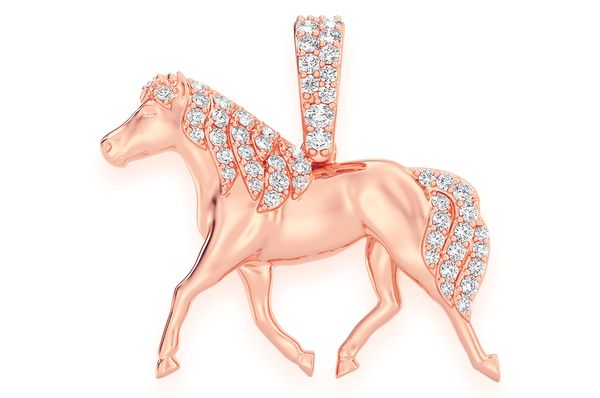Horse Diamond Pendant 14k Solid Gold 0.20ctw