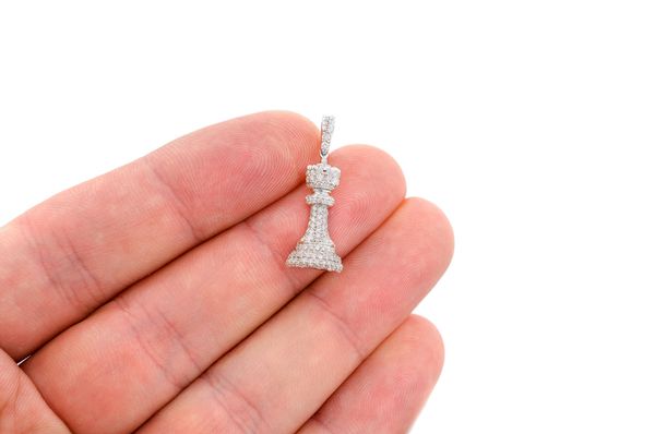 Queen Chess Piece Diamond Pendant 14k Solid Gold 0.75ctw