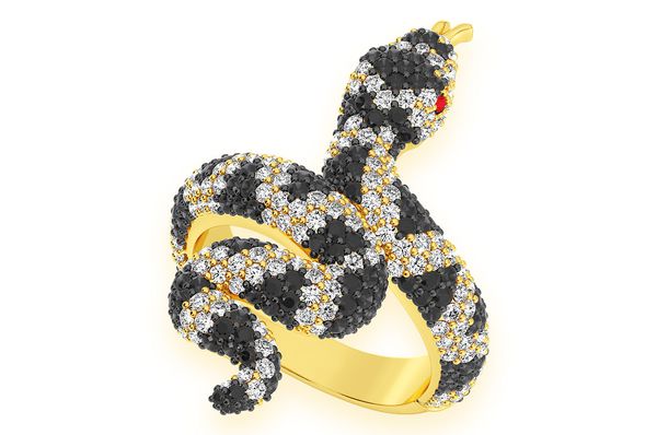 Snake Black & White Diamond Ring 14k Solid Gold 2.25ctw