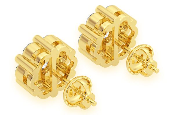 4.00ctw Flower Stud Diamond Earrings 14k Solid Gold