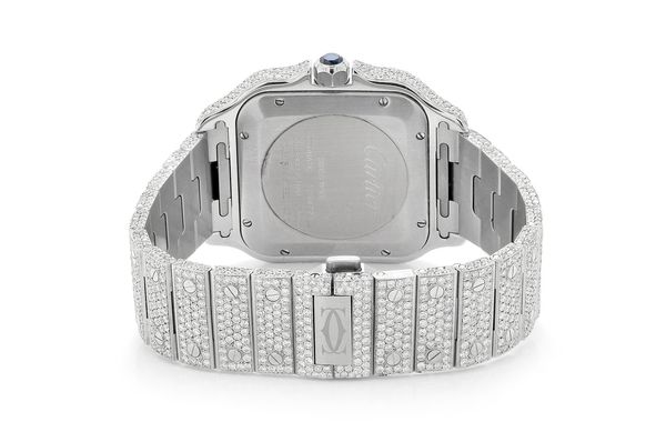 Cartier Santos De Cartier Steel 40MM (4072) - 20.50ctw Fully Iced Out - Custom Red Enamel Pave Dial