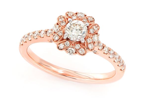 Round Floral Halo Diamond Ring 14k Solid Gold 0.75ctw