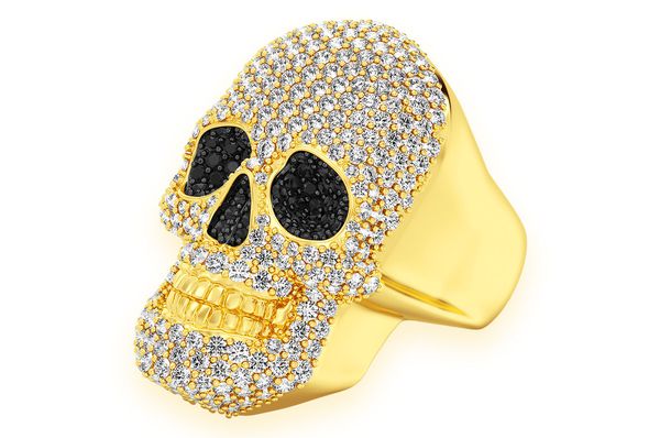 Skull Black & White Diamond Ring 14k Solid Gold 4.00ctw