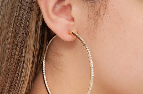 Extra Large Inside-out Hoop Diamond Earrings 14k Solid Gold 6.00ctw
