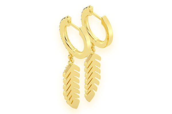  Feather Dangling Hoop Earrings 14k Solid Gold 0.33ctw