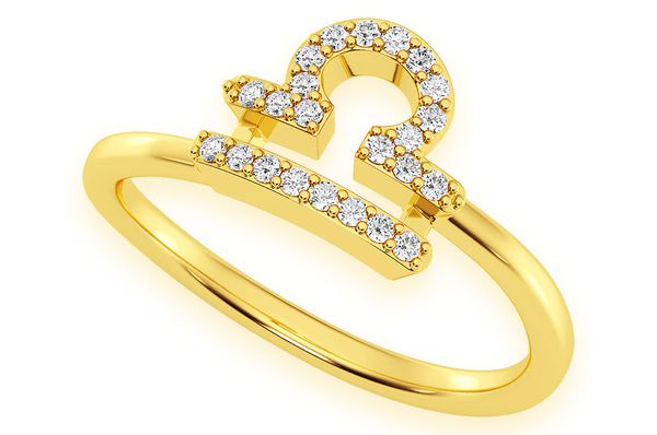 Libra Zodiac Diamond Ring 14k Solid Gold 0.10ctw