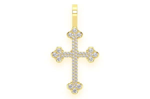 Half Bezel Cross Diamond Pendant 14k Solid Gold 1.40ctw