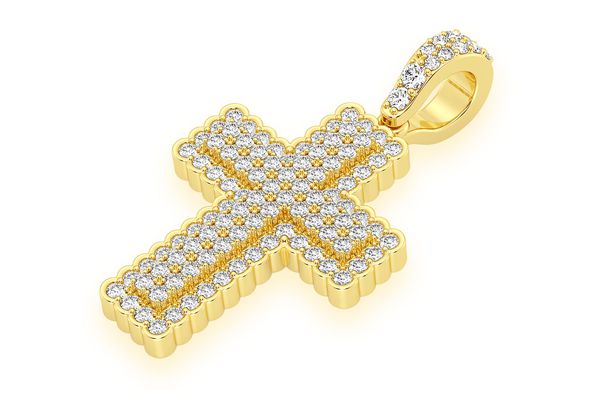 Bezel Border Cross Diamond Pendant 14k Solid Gold .90ctw