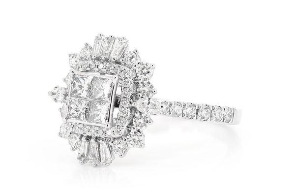 Art Deco Princess Diamond Ring 14k Solid Gold 1.50ctw