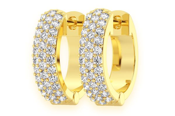 Wide Three Row Hoop Diamond Earrings 14k Solid Gold 0.33ctw