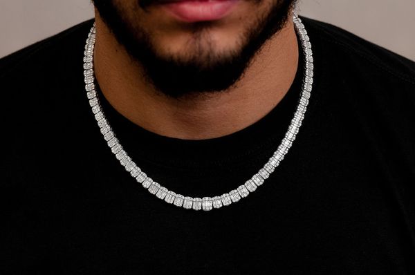 Graduated Oval Baguette Diamond Necklace 14k Solid Gold 20.00ctw