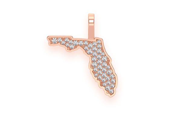 Florida State Diamond Pendant 14k Solid Gold 0.20ctw